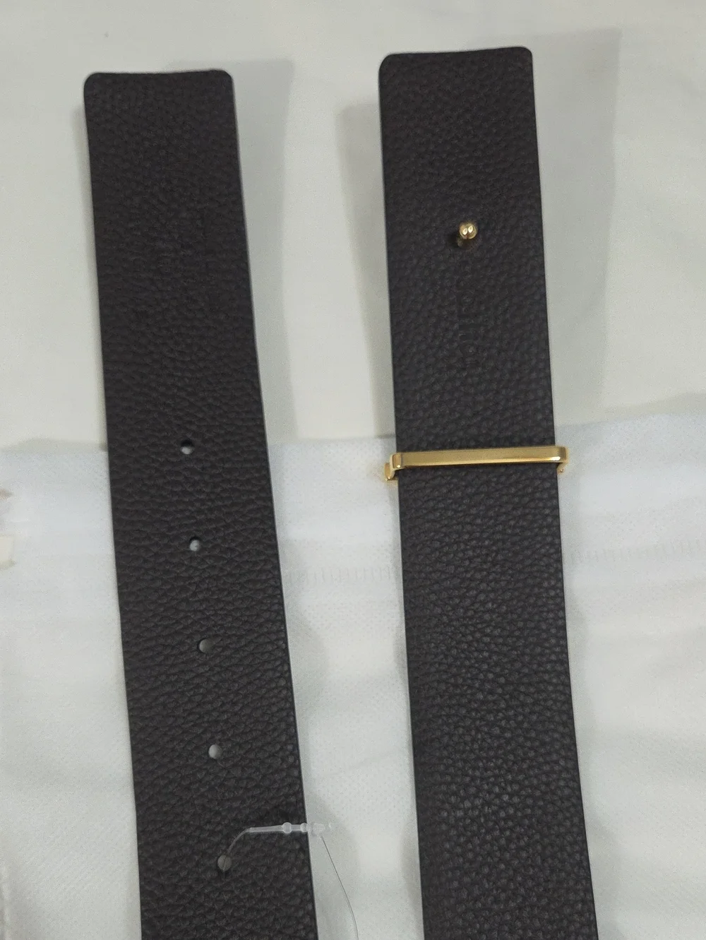 Tom Ford Black Leather Belt Gold T Accent Buckle